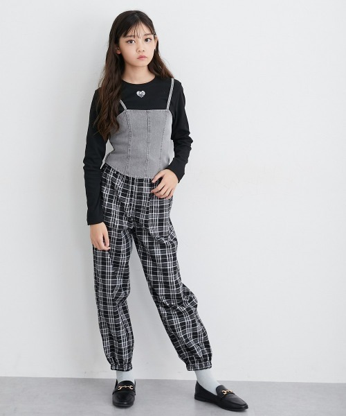ワイドパンツ パンツ チェック柄ワイドパンツ キッズ 子供服 女の子