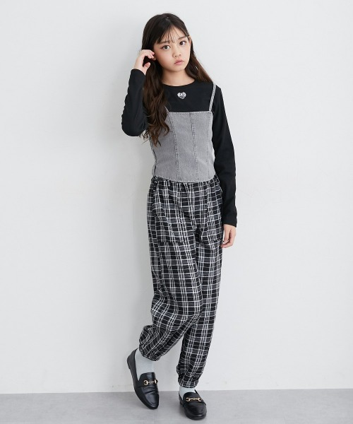 ワイドパンツ パンツ チェック柄ワイドパンツ キッズ 子供服 女の子 
