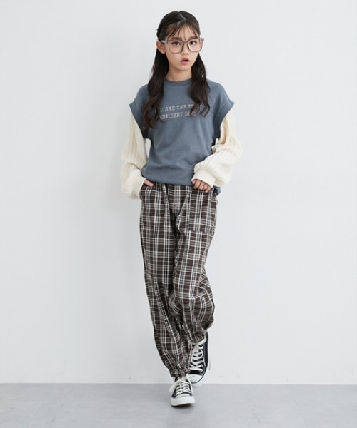 ワイドパンツ パンツ チェック柄ワイドパンツ キッズ 子供服 女の子