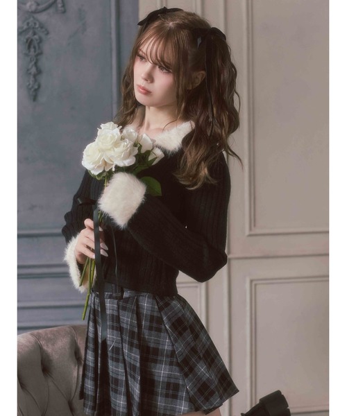 ニット セーター バイカラーフェザー切替レースアップニット