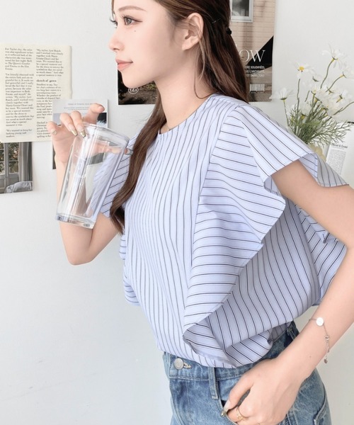 「moment+」 半袖ブラウス M ブルー レディース_画像5