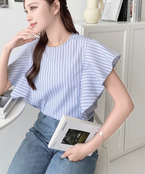 「moment+」 半袖ブラウス M ブルー レディース_画像6