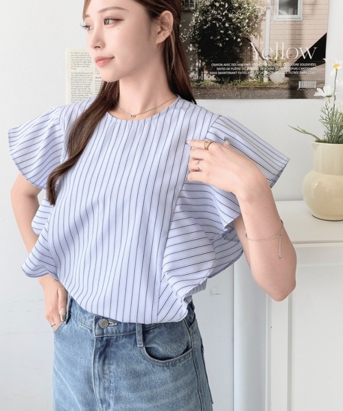 「moment+」 半袖ブラウス M ブルー レディース_画像9