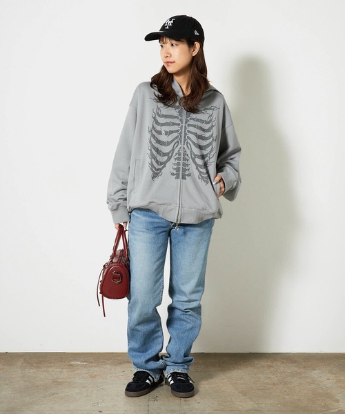 SUPPLIER（サプライヤー） パーカー Fire Skeleton Rhinestone Zip