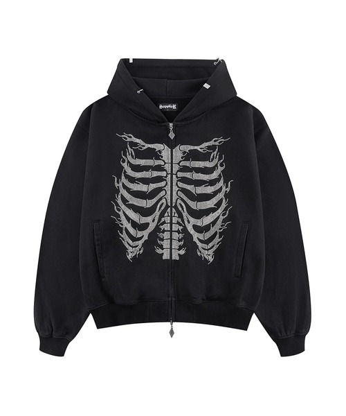 SUPPLIER（サプライヤー） パーカー Fire Skeleton Rhinestone Zip
