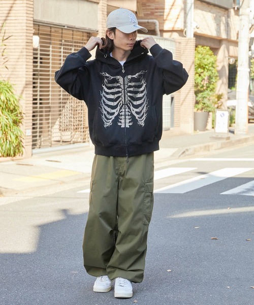 SUPPLIER（サプライヤー） パーカー Fire Skeleton Rhinestone Zip