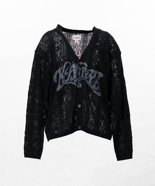 KAMIYA カーディガン WAVY KAMIYA” Printed Silk Lace Knit Cardigan