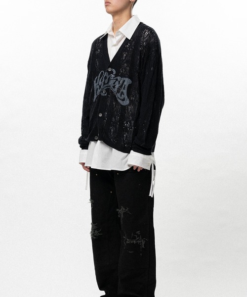 KAMIYA カーディガン WAVY KAMIYA” Printed Silk Lace Knit Cardigan