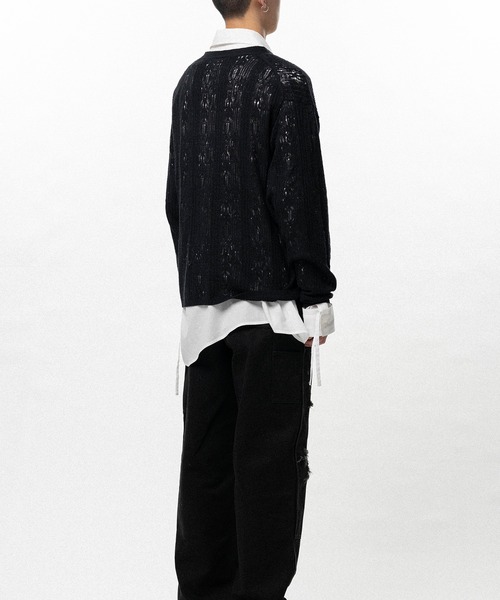 【洗える！】WAVY LACE カーディガン M KAMIYA カーディガン WAVY KAMIYA” Printed Silk Lace Knit Cardigan
