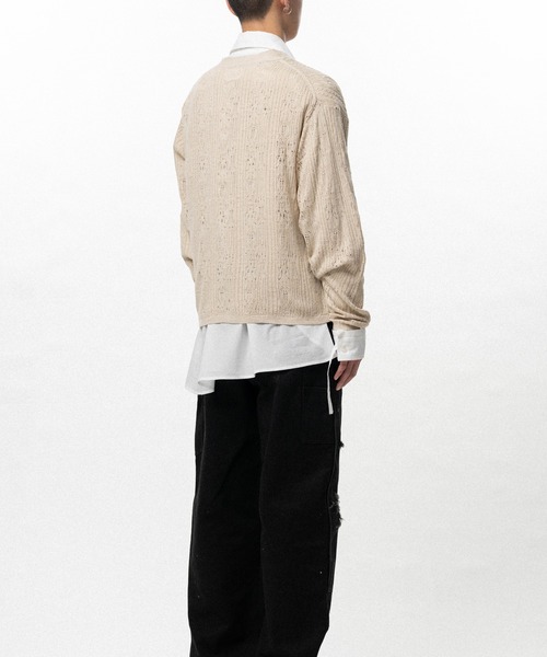 【洗える！】WAVY LACE カーディガン M KAMIYA カーディガン WAVY KAMIYA” Printed Silk Lace Knit Cardigan