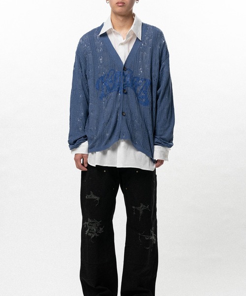 KAMIYA カーディガン WAVY KAMIYA” Printed Silk Lace Knit Cardigan