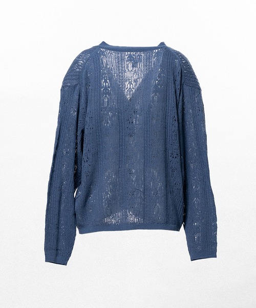 KAMIYA カーディガン WAVY KAMIYA” Printed Silk Lace Knit Cardigan