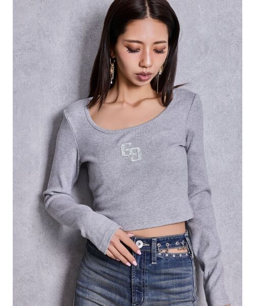 GYDA（ジェイダ） tシャツ GGロゴラインストーンラメテレコトップス