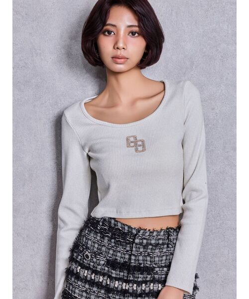 GYDA（ジェイダ） tシャツ GGロゴラインストーンラメテレコトップス