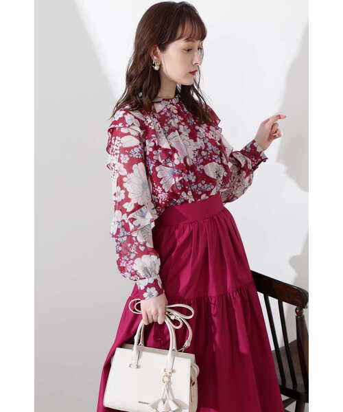 「JILL STUART」 長袖ブラウス MEDIUM レッド レディース_画像2