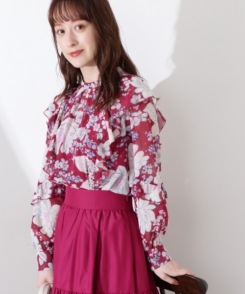 「JILL STUART」 長袖ブラウス MEDIUM レッド レディース_画像3