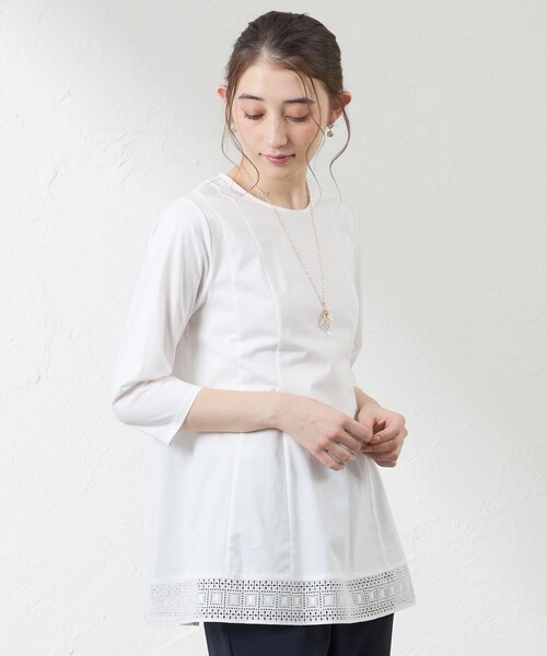 AMACA（アマカ） tシャツ プレーティング天竺 レースコンビカットソー 
