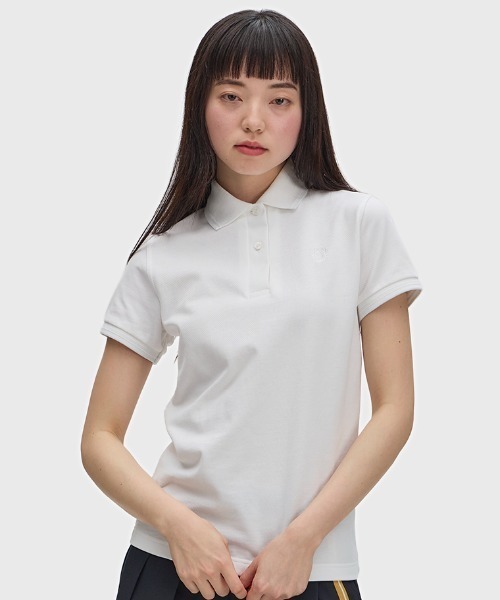 Fred Perry ホワイト 半袖ポロシャツ　リブ編み　レディース FRED PERRY（フレッドペリー） レディース ポロシャツ ポロ 半袖