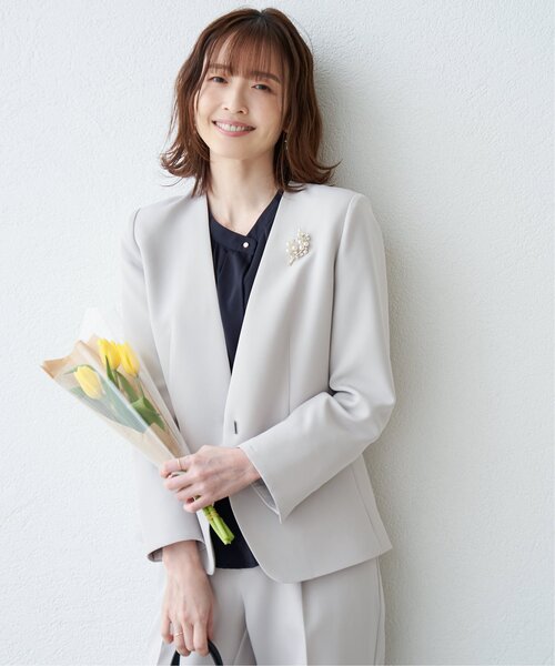 「IKKA LOUNGE」 ノーカラージャケット M ネイビー レディース_画像2