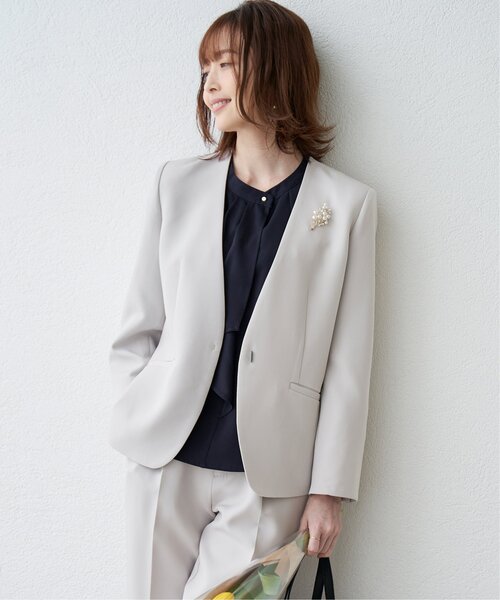 「IKKA LOUNGE」 ノーカラージャケット M ネイビー レディース_画像3