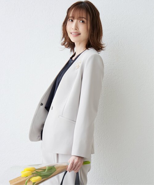 「IKKA LOUNGE」 ノーカラージャケット M ネイビー レディース_画像4