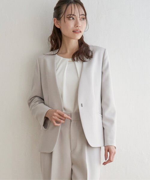 「IKKA LOUNGE」 ノーカラージャケット M ネイビー レディース_画像8