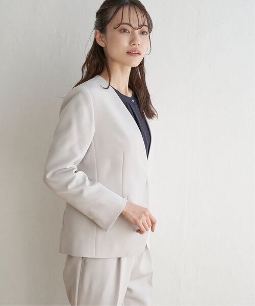 「IKKA LOUNGE」 ノーカラージャケット M ネイビー レディース_画像9