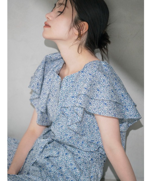 ブラウス シャツ 半袖 「COHINA MADE WITH LIBERTY FABRIC」ラッフルスリーブブラウス 「低身長・小柄女性」 レディース