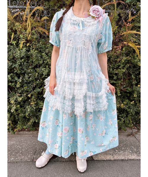 PINK HOUSE（ピンクハウス） ワンピース 半袖 ローン襟付きRose Pearl