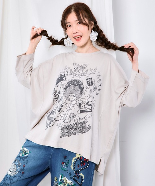 ScoLar（スカラー） tシャツ 163625：スケッチ柄 ドルマンプルオーバー