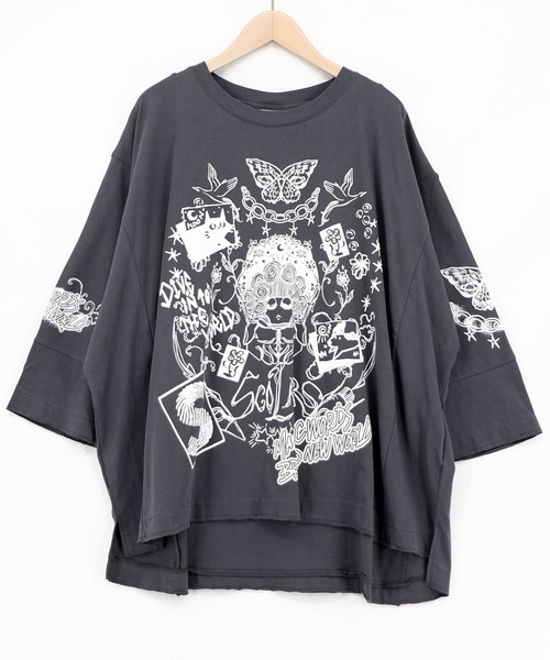 ScoLar（スカラー） tシャツ 163625：スケッチ柄 ドルマンプルオーバー