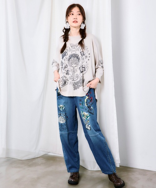 ScoLar（スカラー） tシャツ 163625：スケッチ柄 ドルマンプルオーバー