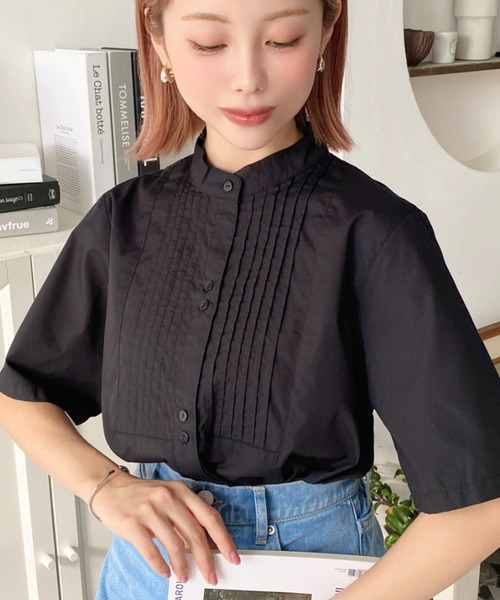 未使用　MOGA モガ　 バンドカラー　ピンタックブラウス　シャツ 未使用 MOGA モガ バンドカラー ピンタックブラウス シャツ