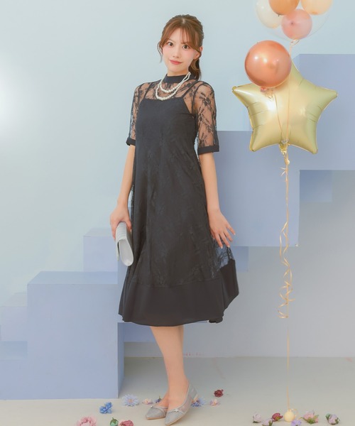 Retica（レティカ） ワンピース パーティードレス Aライン 2連パール