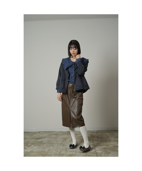 アンサンブル ビックカラーデニムシャツ＆ウィンドブレーカーセットアップ/Denim Shirt And Jacket「LA POMME petit/ラ LA POMME petit アンサンブル ビックカラーデニムシャツ