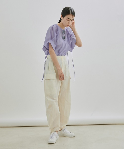 サロン アダムエロペ シャツ シアーストリングカフスパフスリーブブラウス SALON adam et rope' シャツ ブラウス シアーストリングカフス