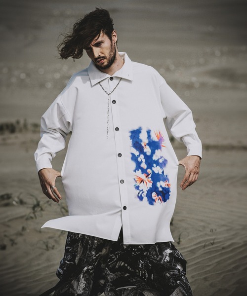 ノーアイディー（NO ID．）/プリントBIGロングSHシャツ NO ID.（ノーアイディー） シャツ 「NO ID.」Print Big Long Shirt