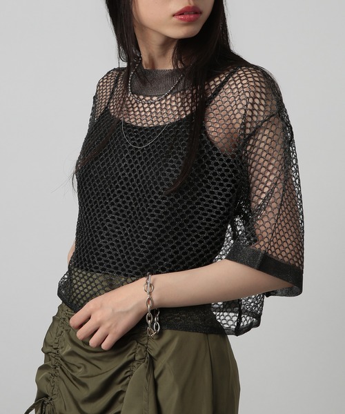 トップス osmanthus Osmanthus Motif Jacquard Sheer Knitted