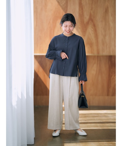 パンツ ドロストリネンライクワイドパンツ「低身長・小柄女性