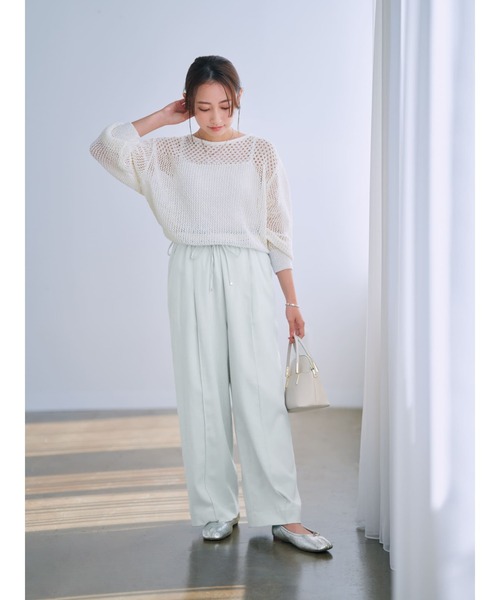 パンツ ドロストリネンライクワイドパンツ「低身長・小柄女性