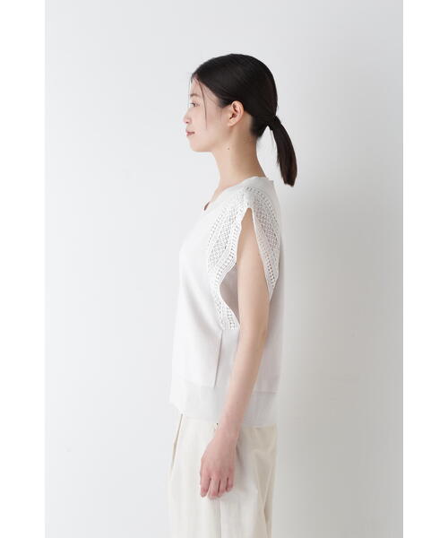 human woman ニット セーター レースドッキングニットトップス