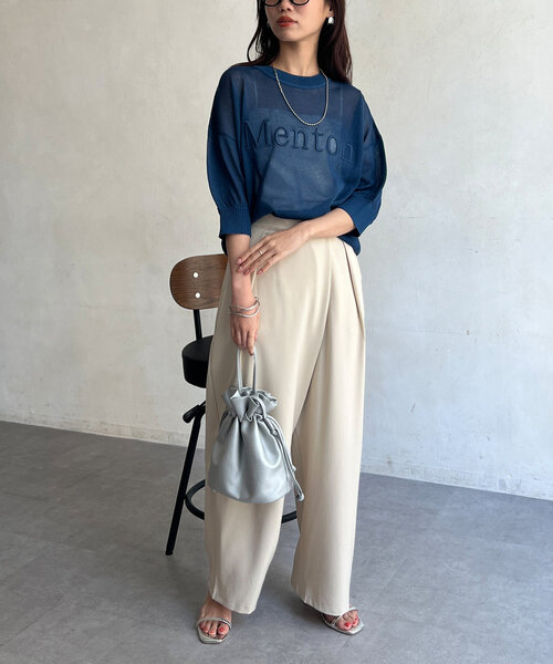 tシャツ シアーテレコ5分袖クループルオーバー レディース ANAYI tシャツ シアーテレコ5分袖クループルオーバー レディース