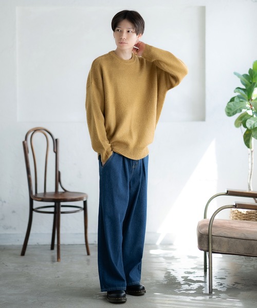 マークアンドロナ ニットセーター 迷彩 グレー クルーネック 総柄 カモフラ MARK&LONA マークアンドロナ Vネック ニットセーター カモフラ柄
