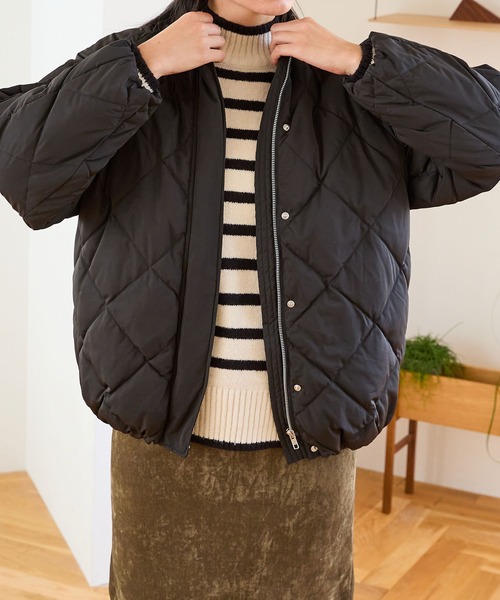 TEANY キルティング シームレス ノーカラー ダウンコート ブラック 格子柄シームレスノーカラーダウンコート : TEANY - 通販 - Yahoo