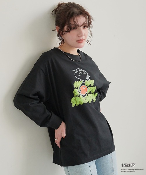 新品　未使用　スヌーピー　プリーツ　トップス　伸びるタイプ　黒 PEANUTS tシャツ 「PEANUTS/ピーナッツ」スヌーピー/SNOOPY スリーブ