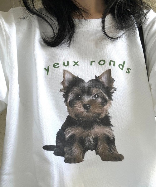 トレーナー スウェット 「軽量」犬プリントスウェット レディース