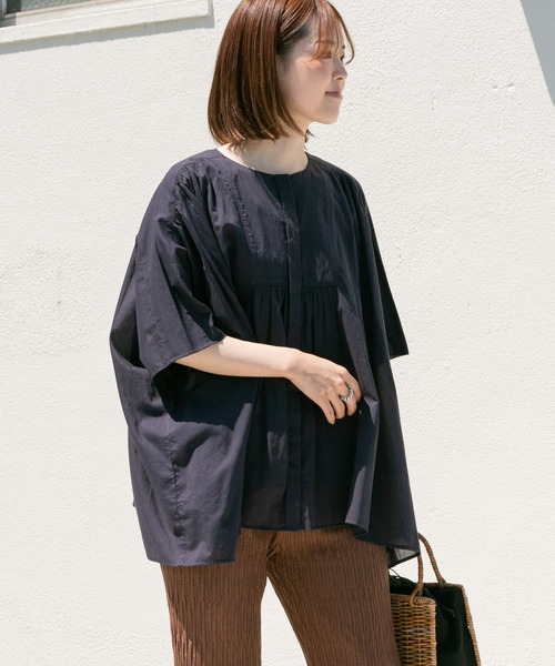 「URBAN RESEARCH DOORS」 半袖ブラウス MEDIUM ネイビー レディース URBAN RESEARCH DOORS 「URBAN DOORS」 半袖ブラウス MEDIUM