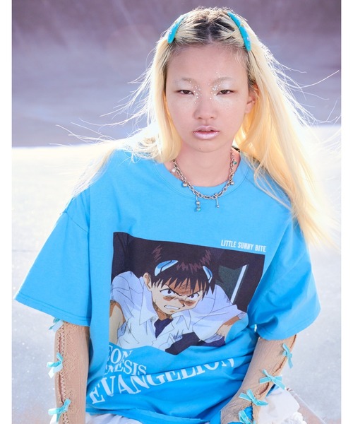 tシャツ 「evangelion x little sunny bite」  big tee レディース メンズ Little sunny bite tシャツ evangelion x little big tee