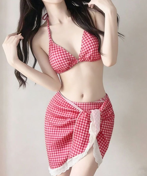 gossip!ロサンゼルス 水着 ブルー ギンガムチェック ビキニ スカート