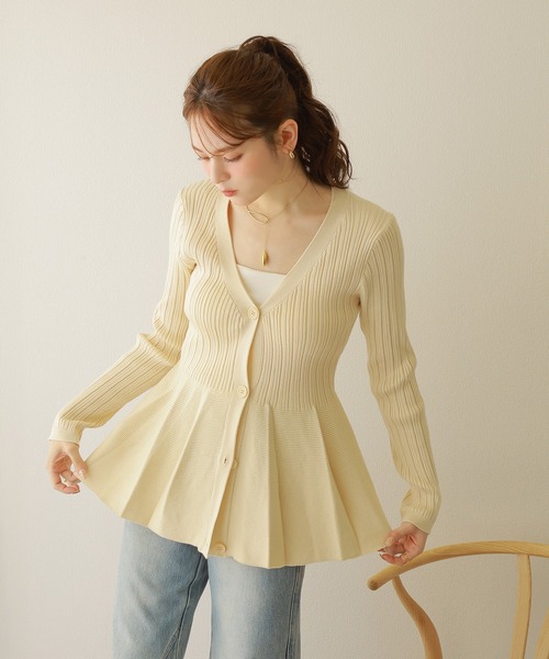 カーディガン v neck peplum cardigan /Vネック フレア ペプラム リブ